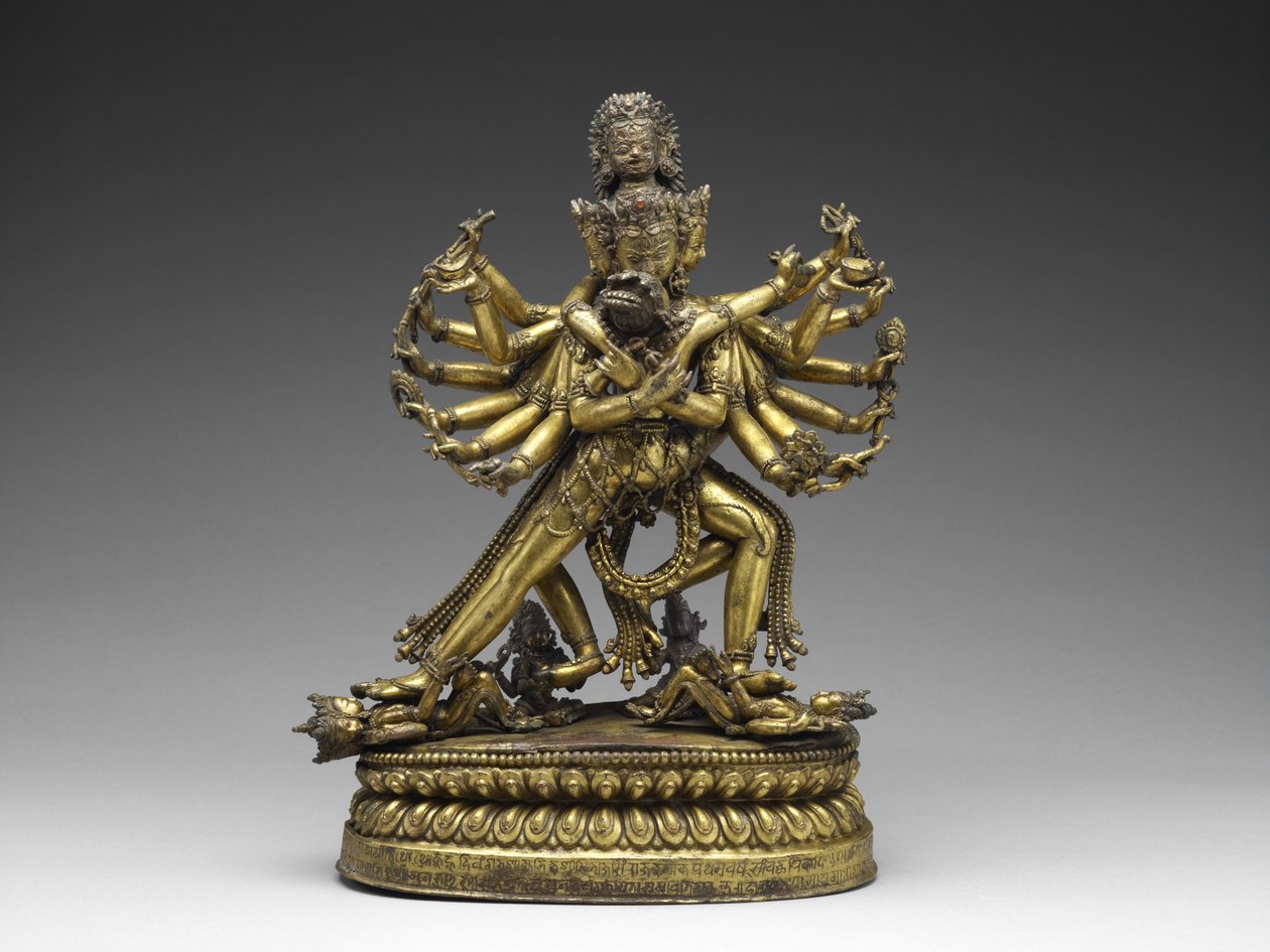 Shastradhara (nosná zbraň) Hevajra, c. 1531 (zlacená měď a pigment) od Nepalese School