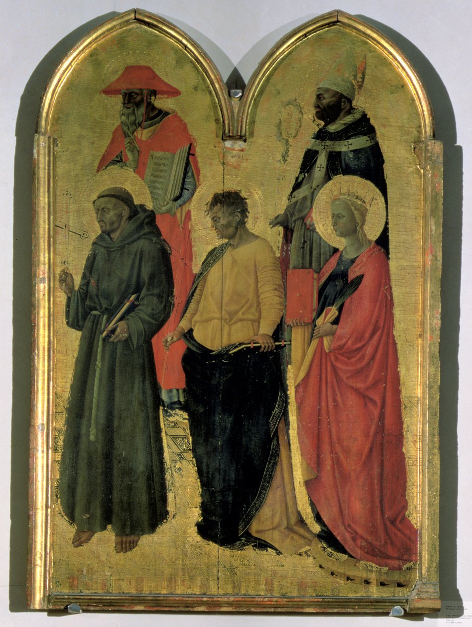 Sv. František, sv. Jeroným, sv. Filip, sv. Kateřina a biskup světec, kolem roku 1444 (tempera na panelu) od Neri di Bicci