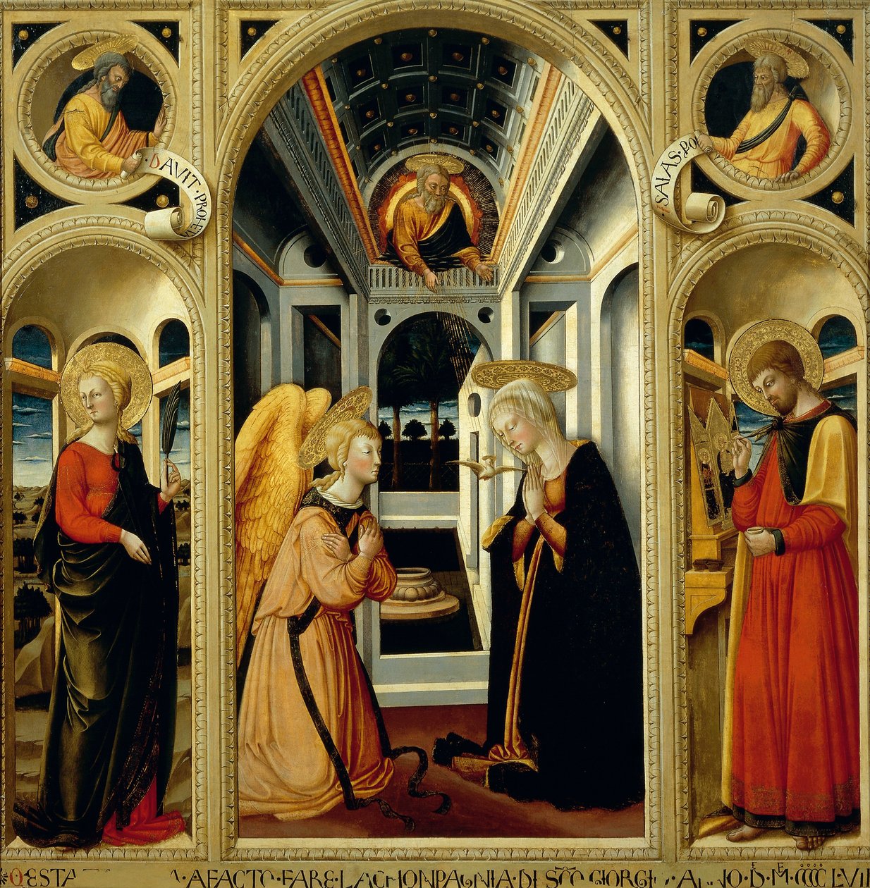 Zvěstování svaté Apollonie, svatého Lukáše a proroků Davida a Izaiáše od Neri di Bicci (1418-1492) od Neri di Bicci