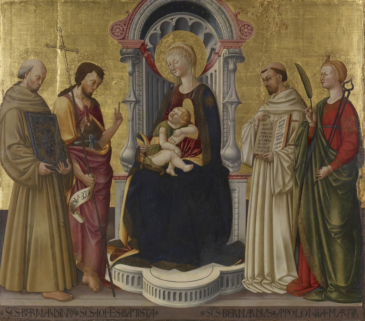Panna a dítě na trůnu se čtyřmi svatými, cca 1450 (tempera a zlato na panelu) od Neri di Bicci