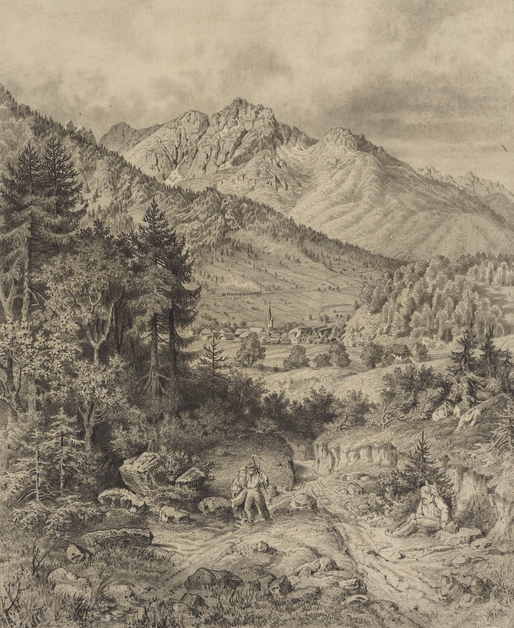 Alpenlandschaft mit Staffage od Leopold Blonder