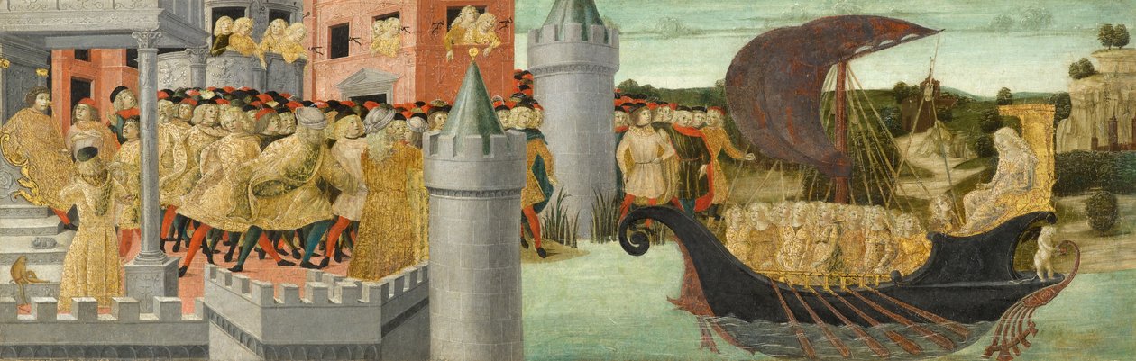 Návštěva Kleopatry u Antonia, kolem 1475-1480 (tempera, zlaté a stříbrné olovo na panelu) od Neroccio di Landi
