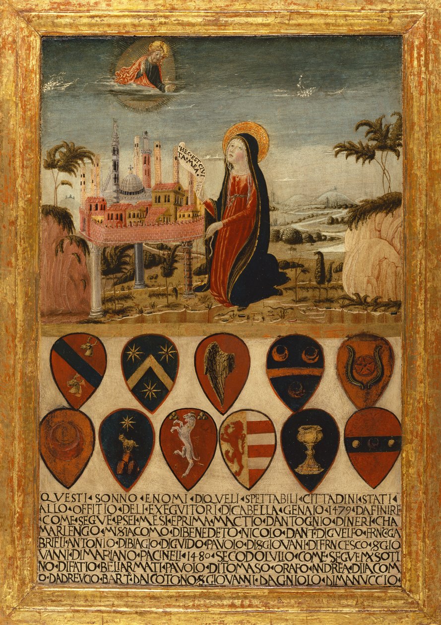 Neitsyt Maria uskoo Sienan kaupungin Jeesukselle od Neroccio di (1447-1500) Landi
