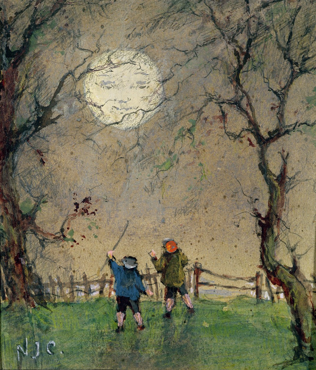 Muž na měsíci (akvarel na papíře) od Nesta Jennings Campbell