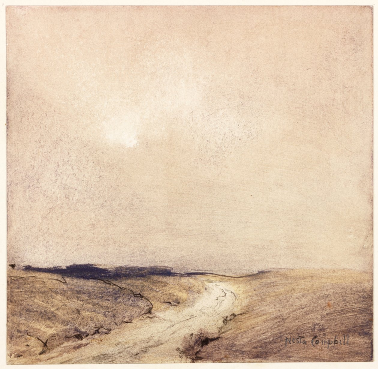 Yorkshire Moorland (tužka a akvarel na papíře nalepené na kartě) od Nesta Jennings Campbell