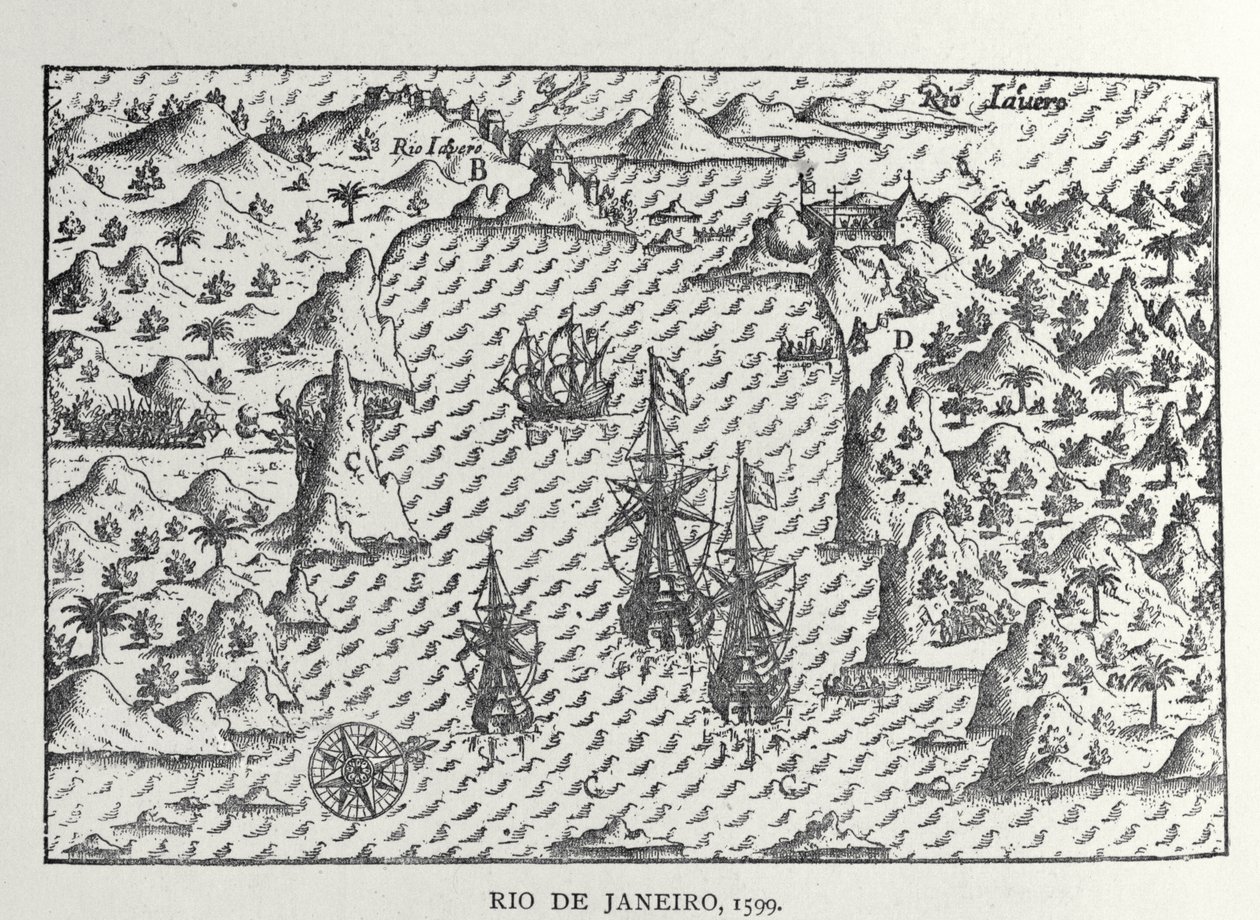 „Rio de Janeiro v roce 1599“, z „Popis únavné plavby“ Oliviera de Noorta, Amsterdam, 1602 od Netherlandish School
