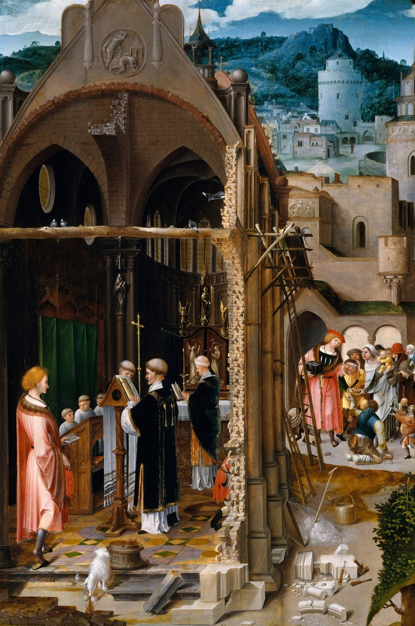 Kázání o charitě, možná obrácení svatého Antonína. od Netherlandish