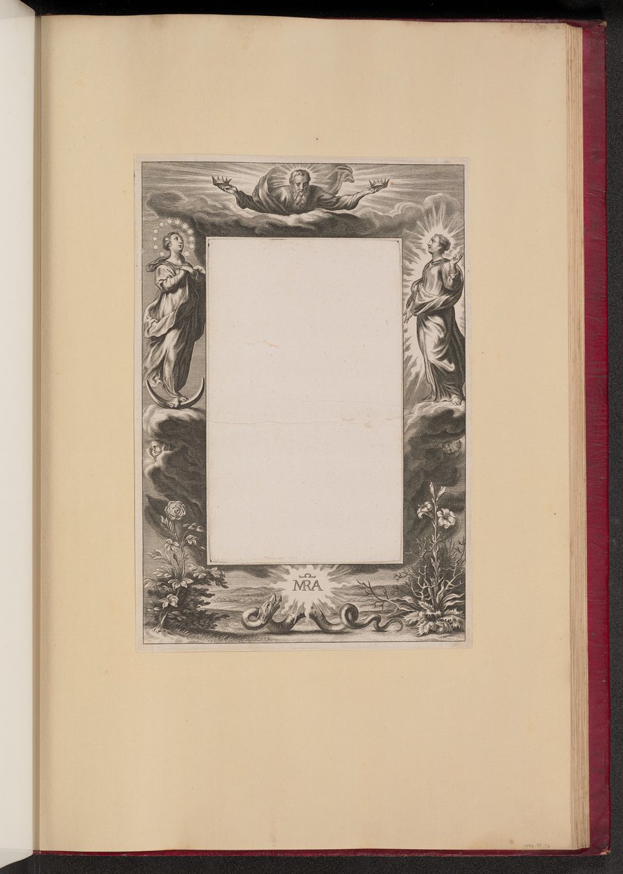 Hraniční ilustrace s Bohem Otcem, dvěma svatými a hadem od Netherlandish 17th Century