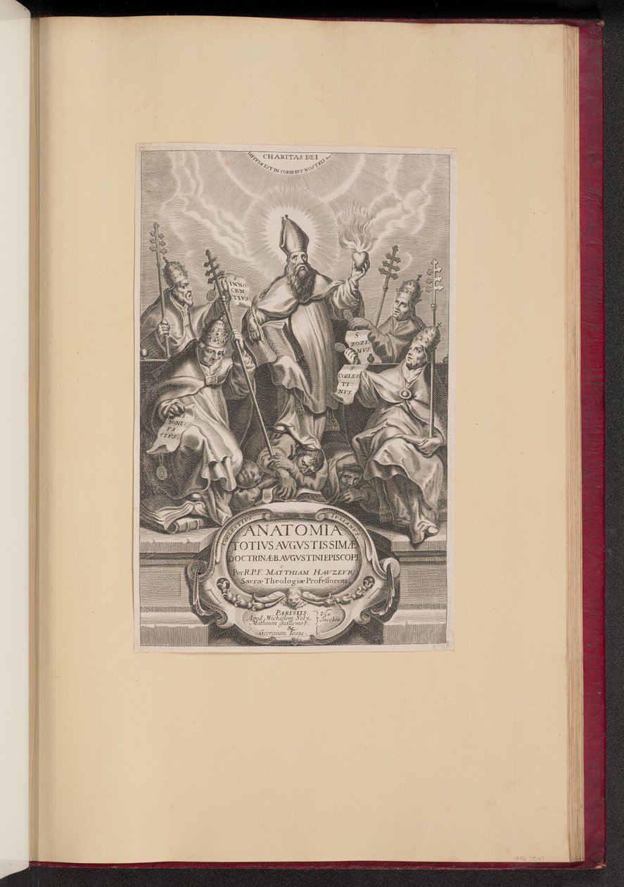 Titulní stránka pro Anatomia Totivs Avgvstissimae Doctrinae Avgvstinae od Netherlandish 17th Century after Cornelis Galle I after Sir Peter Paul Rubens