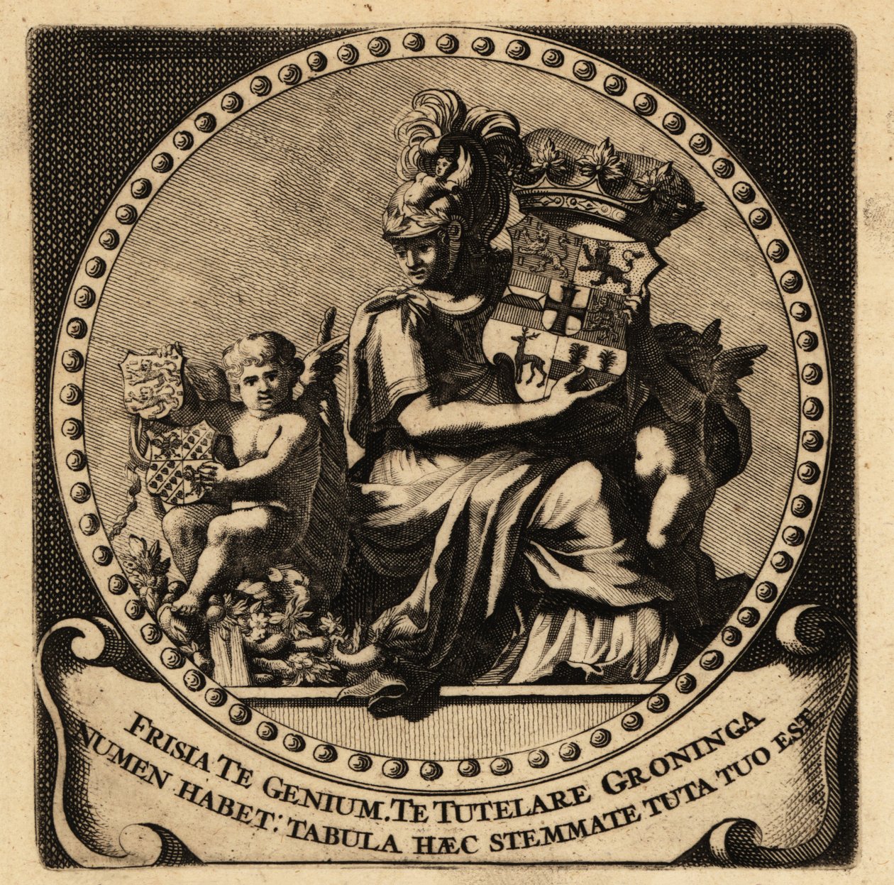 Alegorická postava Fríska a Groningenu s erby od Netherlandish School