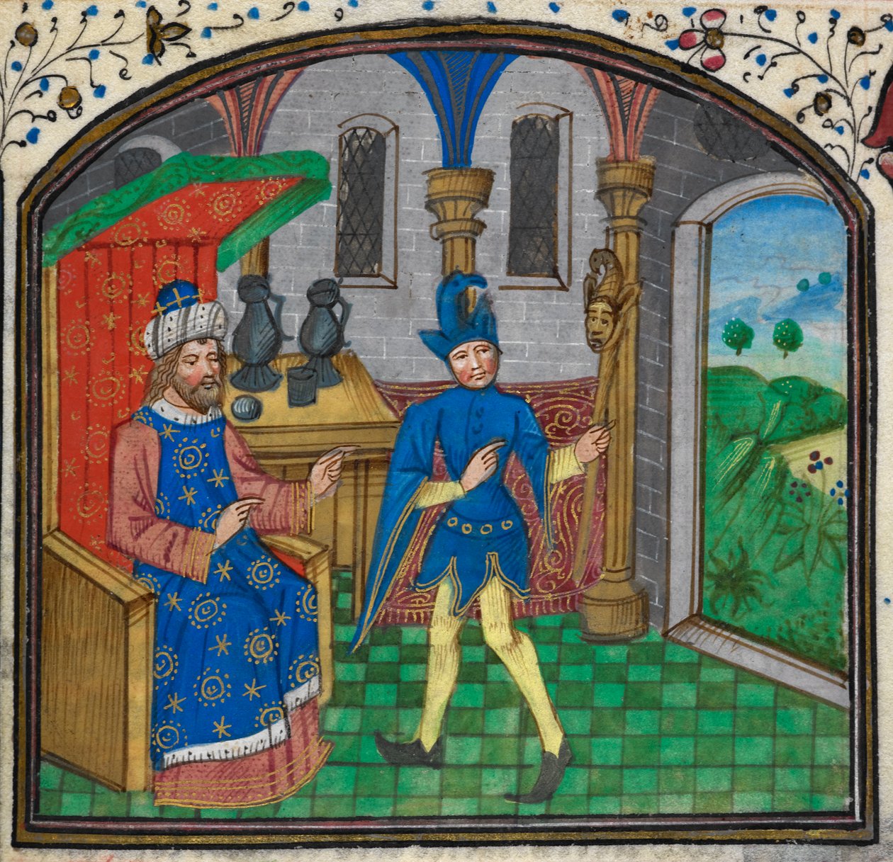Harley 3000, f.189 Blázen se svým pánem, z Knihy hodin od Mistra Mildmaye, kolem 1460-70 (vellum) od Netherlandish School