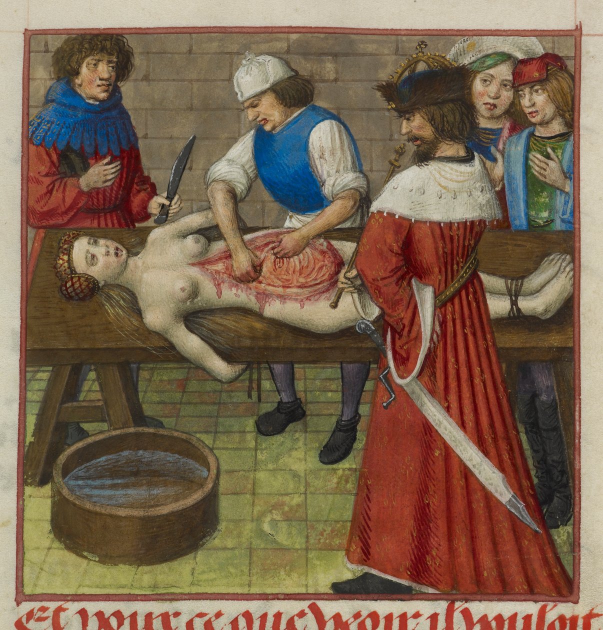Harley 4425 f.59 Nero sleduje, jak je jeho matka Agrippina pitvána, ilustrace z 