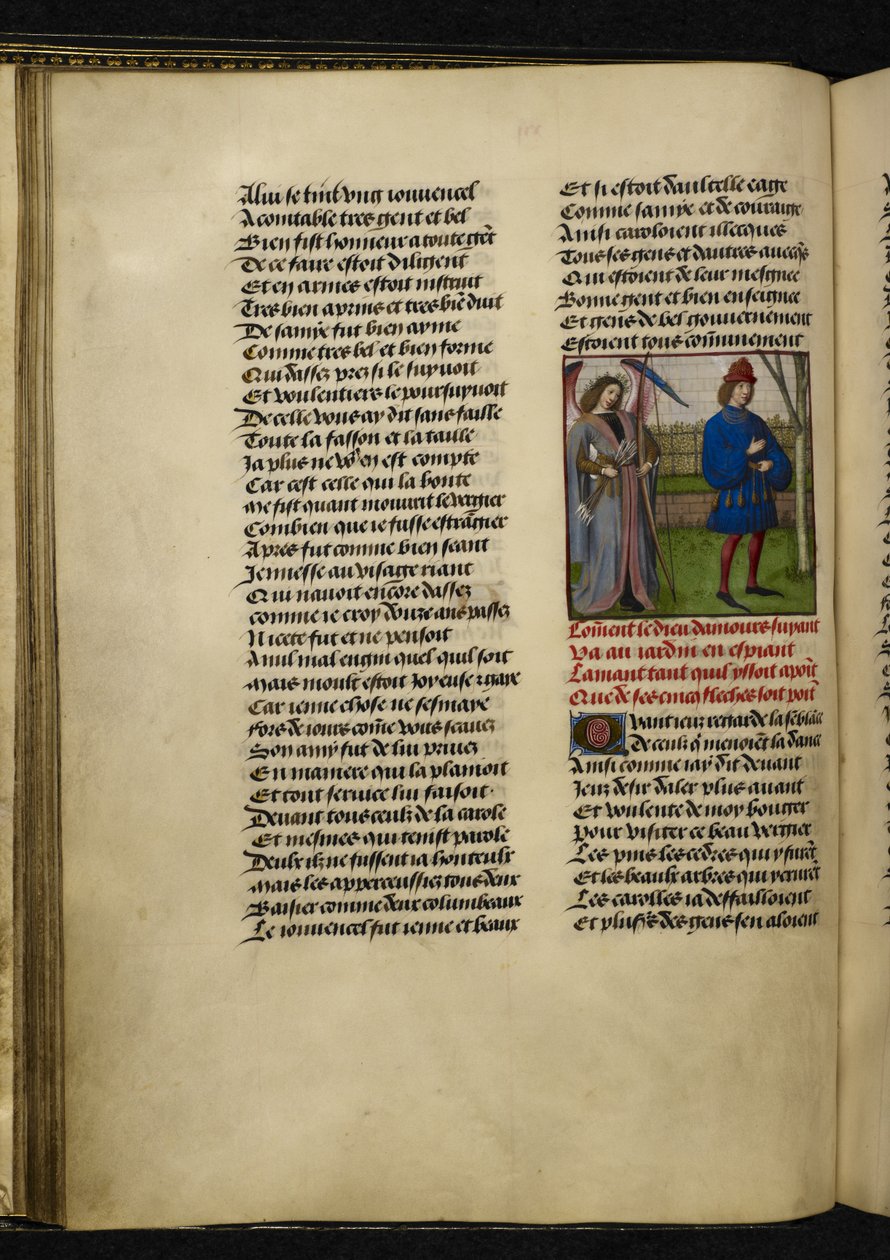 Harley MS 4425 f.18v Amors (Bůh lásky) a L