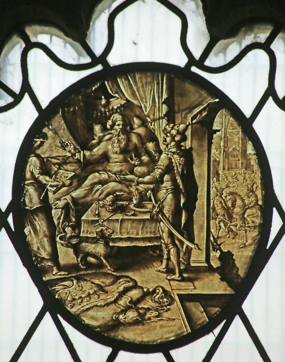 Rondel: Král Ahasver s Hamanem (Kniha Ester) od Netherlandish School