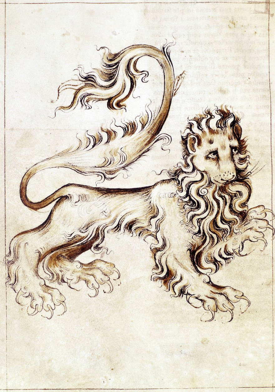 Sloane 3983 f.16v Znamení zvěrokruhu Lev (vellum) od Netherlandish School