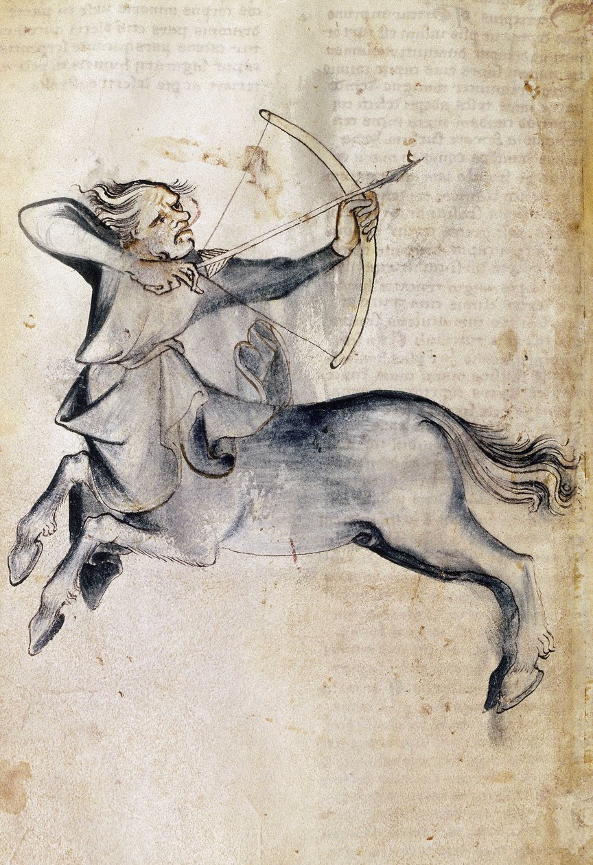 Sloane 3983 f.9v Kresba Střelce; z překladu perského astrologického pojednání, „Liber Astrologiae“ (vellum) od Netherlandish School