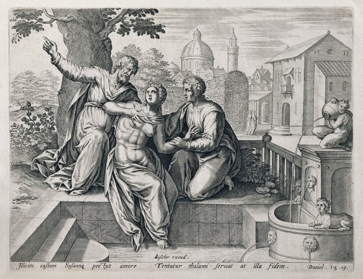 Susanna a starší, ze série ilustrující scény z Bible, hospoda. od Claese Jansze Visschera (asi 1550-1612) asi 1590 od Netherlandish School
