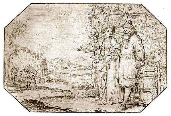 The Four Seasons: Autumn - Harvest, c.1675 (pero a sépiový inkoust na papíře) od Netherlandish School