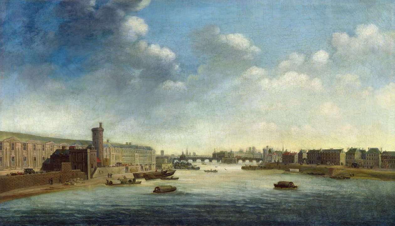 Seina z Barbierova mostu proti proudu, Louvre od Netherlandish School