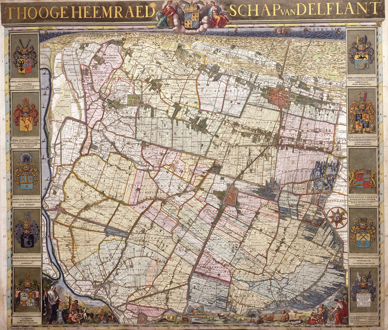 Nástěnná mapa Delftlandu, 1712 od Netherlandish School