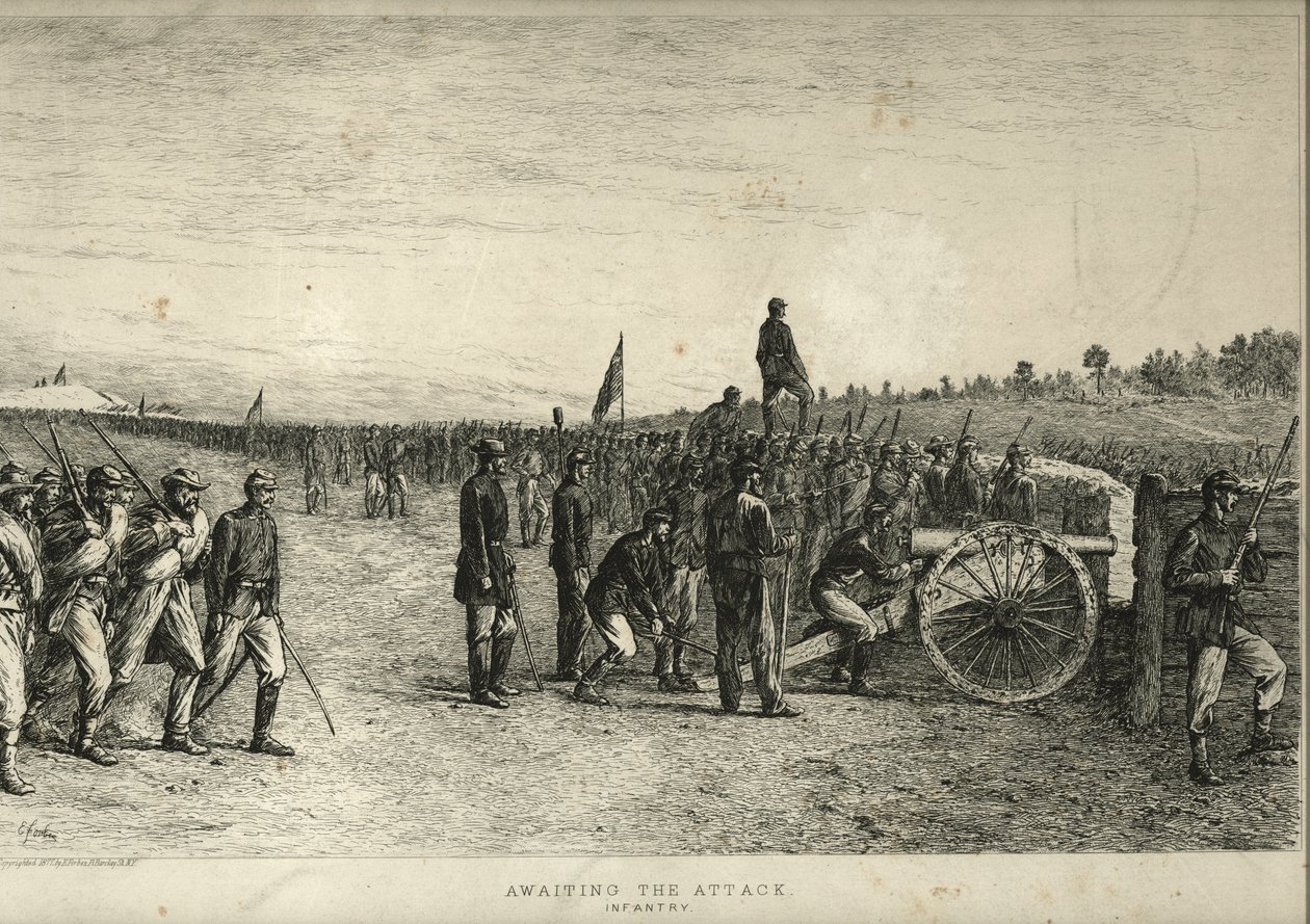 Čekání na útok. Pěchota. od Edwin Austin Forbes
