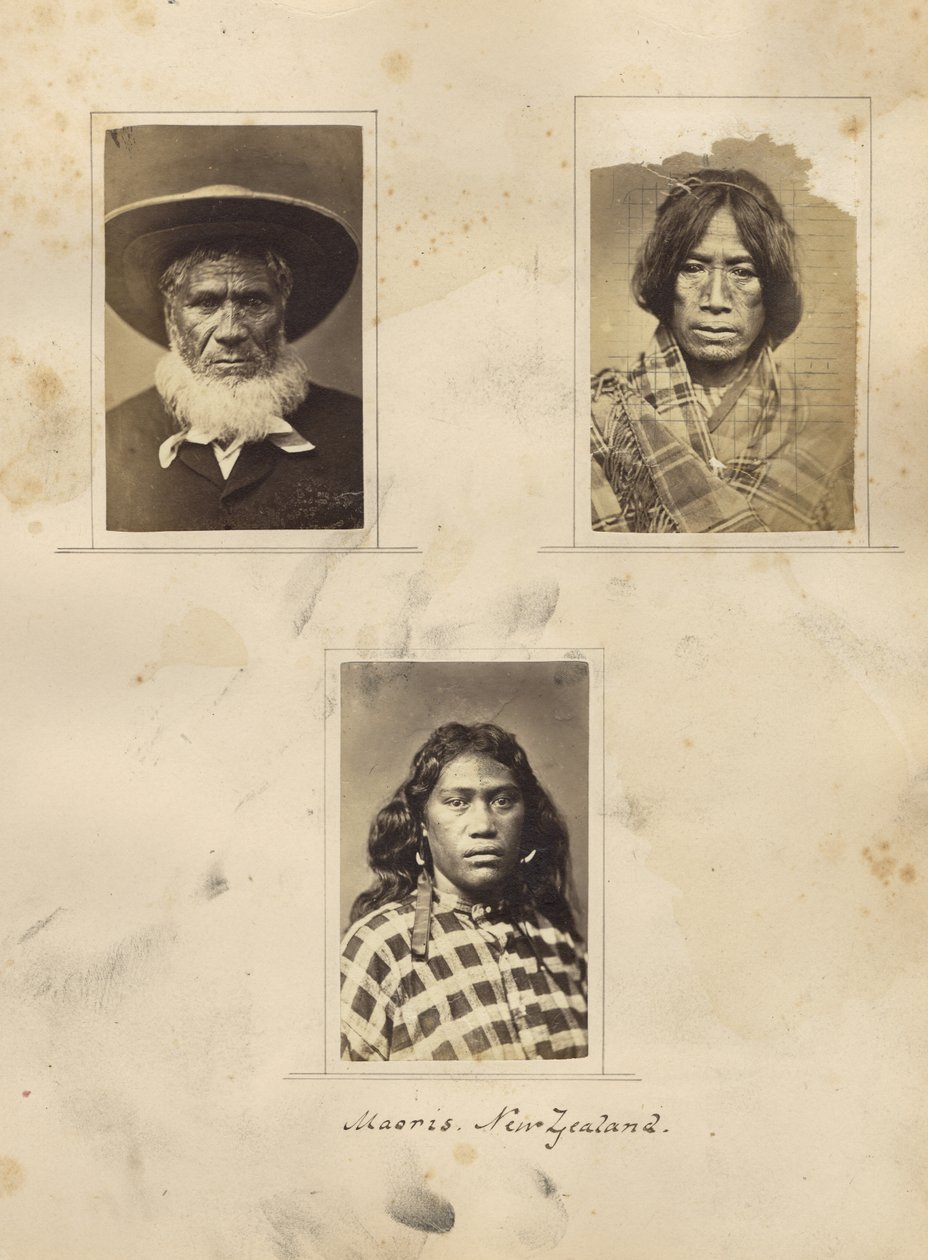 Maoris, Nový Zéland, kolem roku 1865 (tisk alba) od New Zealander Photographer