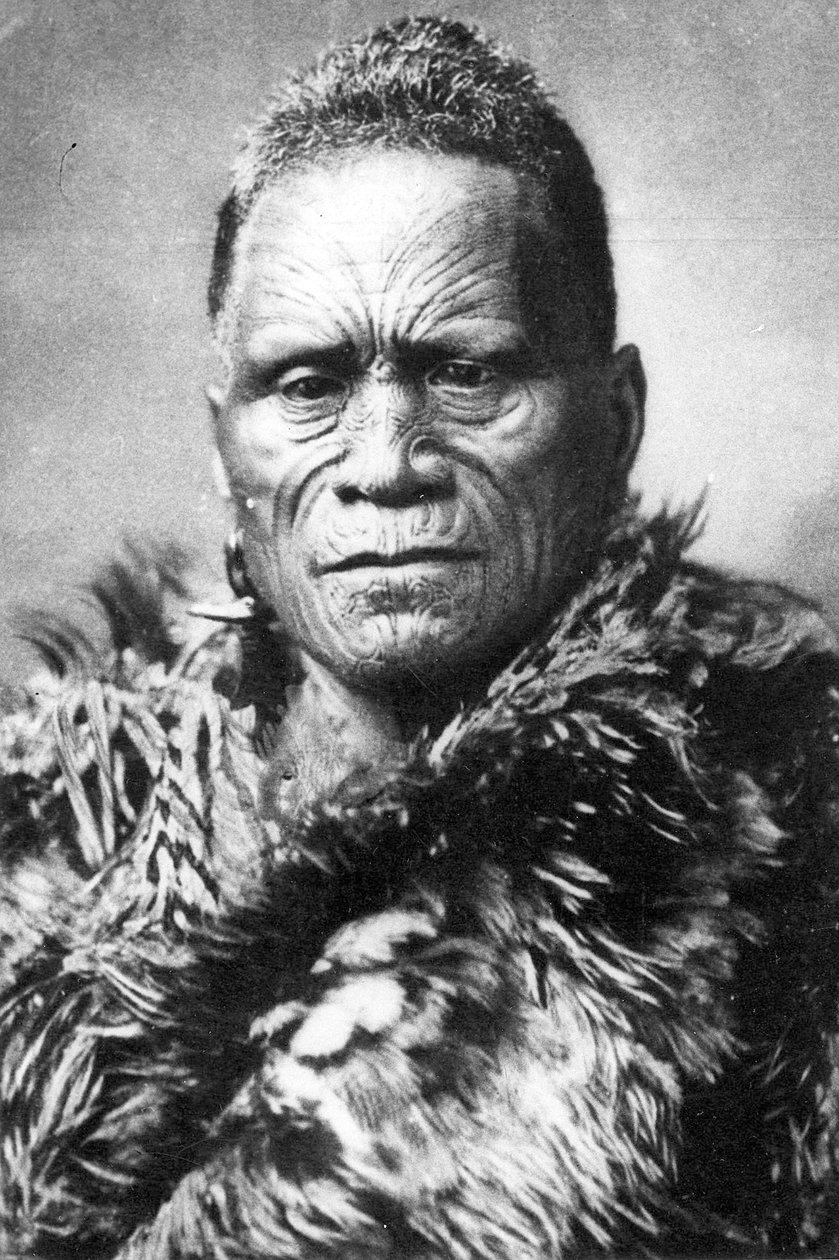 Portrét maorského muže před rokem 1880 od New Zealander Photographer