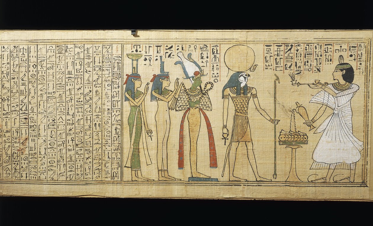 Papyrus z Khonsumes, Kniha mrtvých, kteří obětují Osirisovi, Isis a Nephthys, třetí přechodné období od New Kingdom Egyptian