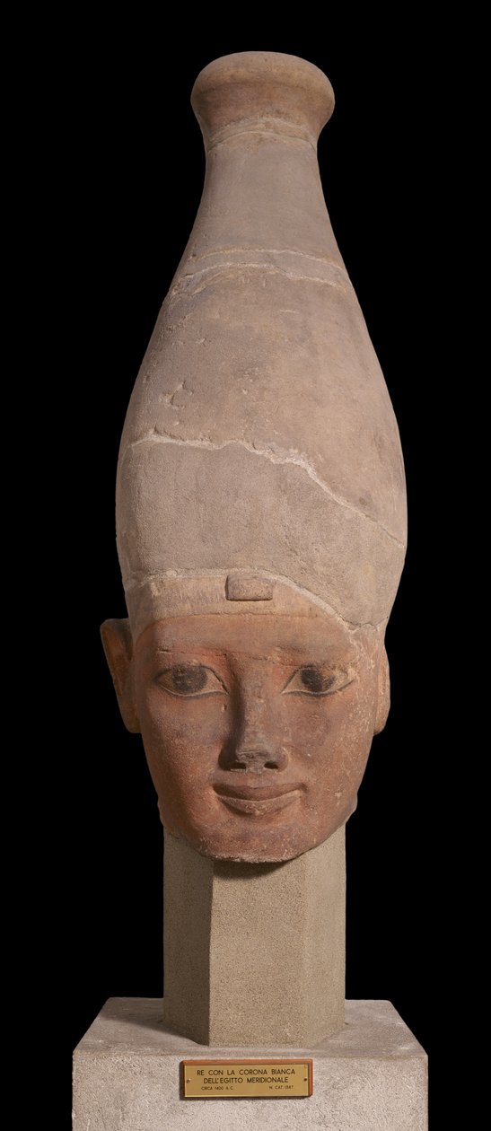 Faraon pää, jolla on Ylä-Egyptin valkoinen kruunu, n. 1400 eKr. (keramiikka) od New Kingdom Egyptian