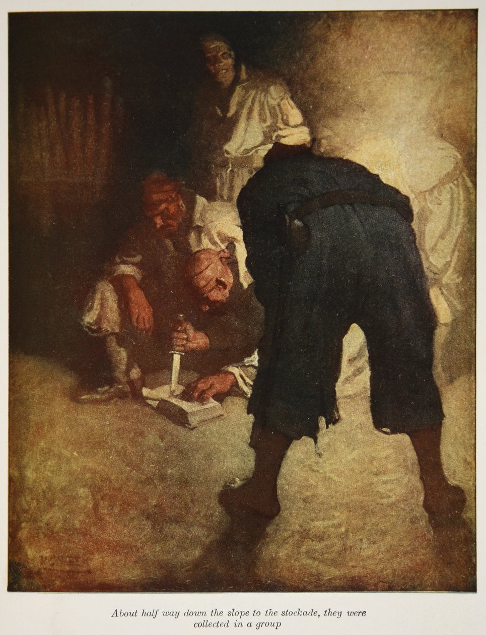 Asi v polovině cesty dolů ze svahu k opevnění byly shromážděny ve skupině, ilustrace z 