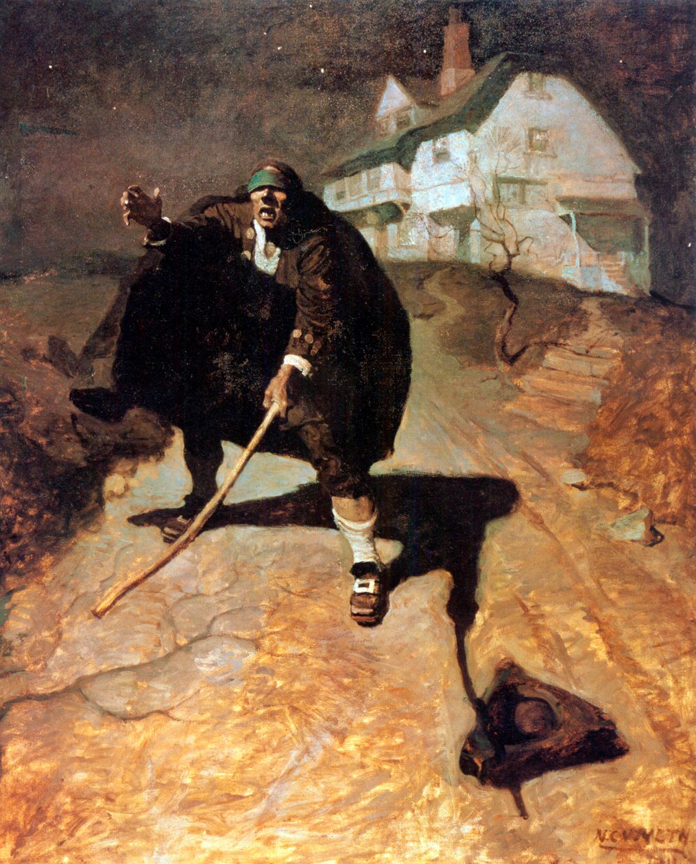 Blind Pew, ilustrace z Ostrova pokladů, 1911 od Newell Convers Wyeth