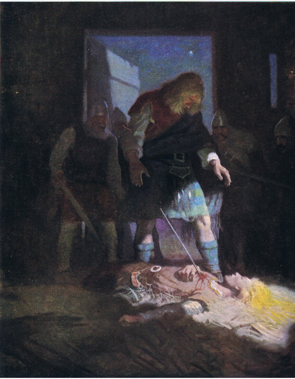 Smrt Edwina z knihy The Scottish Chiefs vydané Charlesem Schribners Sons, 1930 od Newell Convers Wyeth