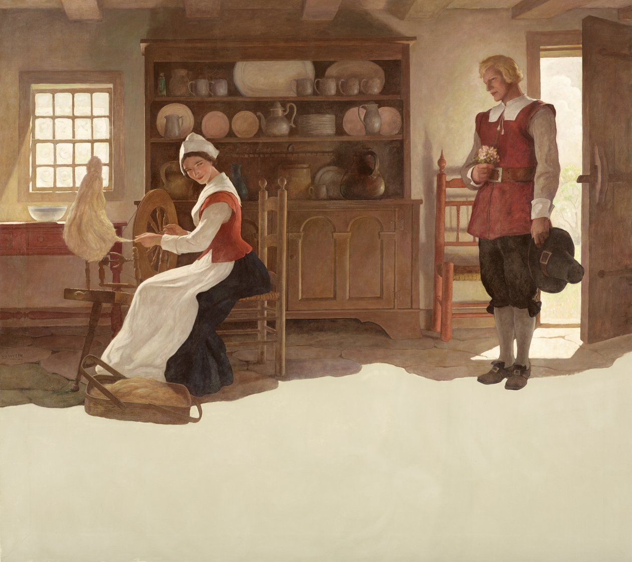 John Alden a Priscilla, 1945 od Newell Convers Wyeth