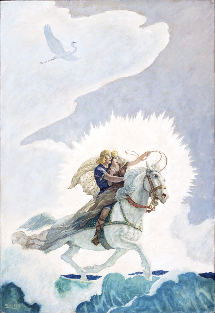 Oisínské jízdy do země mládí, 1940 (olej na renesančním panelu) od Newell Convers Wyeth