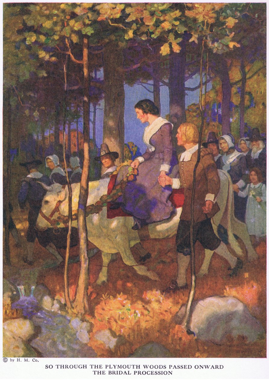 Plymouthským lesem tedy prošel svatební průvod od Newell Convers Wyeth