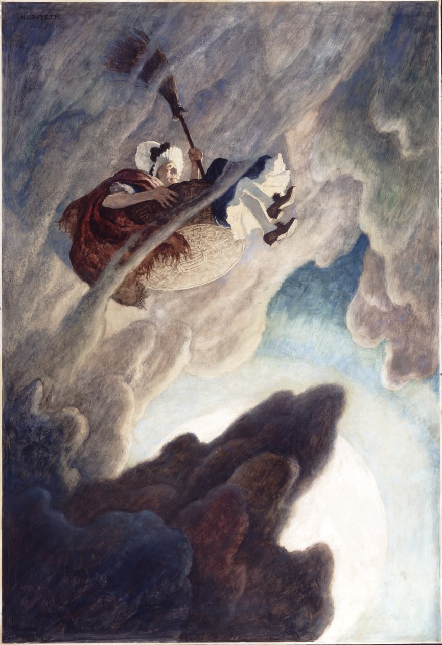 The Old Woman Tost Up in a bucket, 1940 (olej na renesančním panelu) od Newell Convers Wyeth