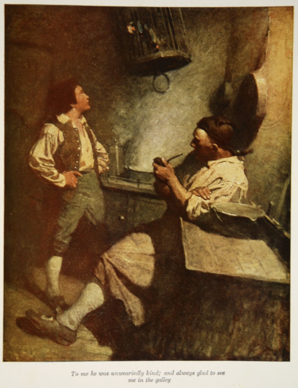 Byl ke mně neúnavně laskavý a vždycky mě rád viděl na lodi, ilustrace z knihy "Ostrov pokladů" od Roberta Louise Stevensona, vyd. Charles Scribner