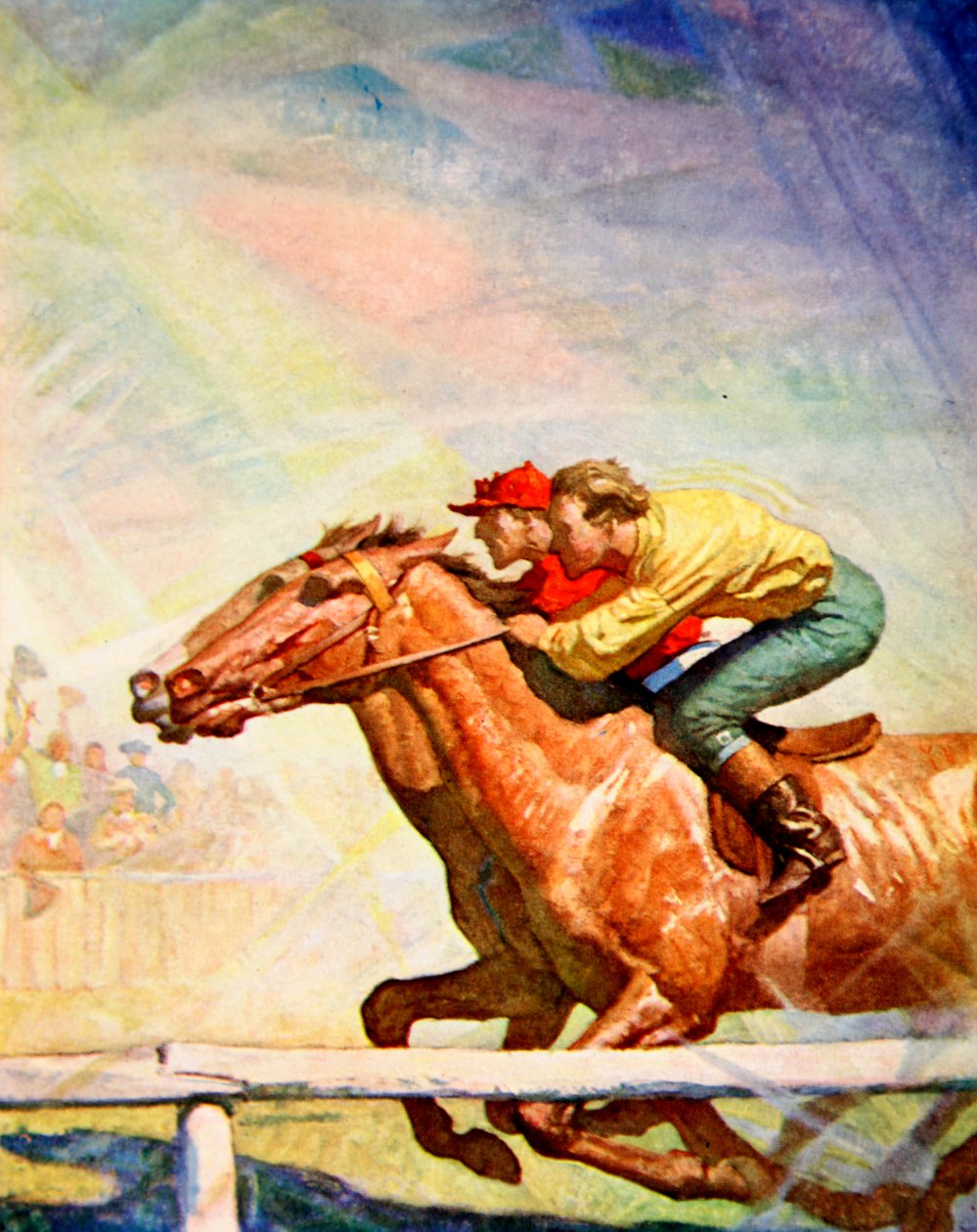 Žokej proklínal a bičoval se k vítěznému stanovišti (barva lito) od Newell Convers (after) Wyeth
