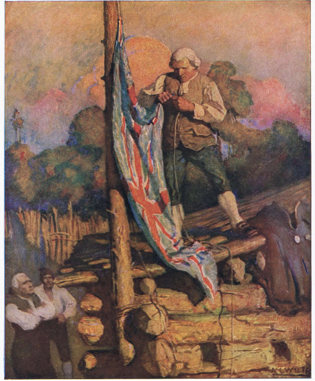 Kapitán Smollett vzdoruje vzbouřencům: pak vylezl na střechu a vlastní rukou rozběhl barvy od Newell Convers Wyeth