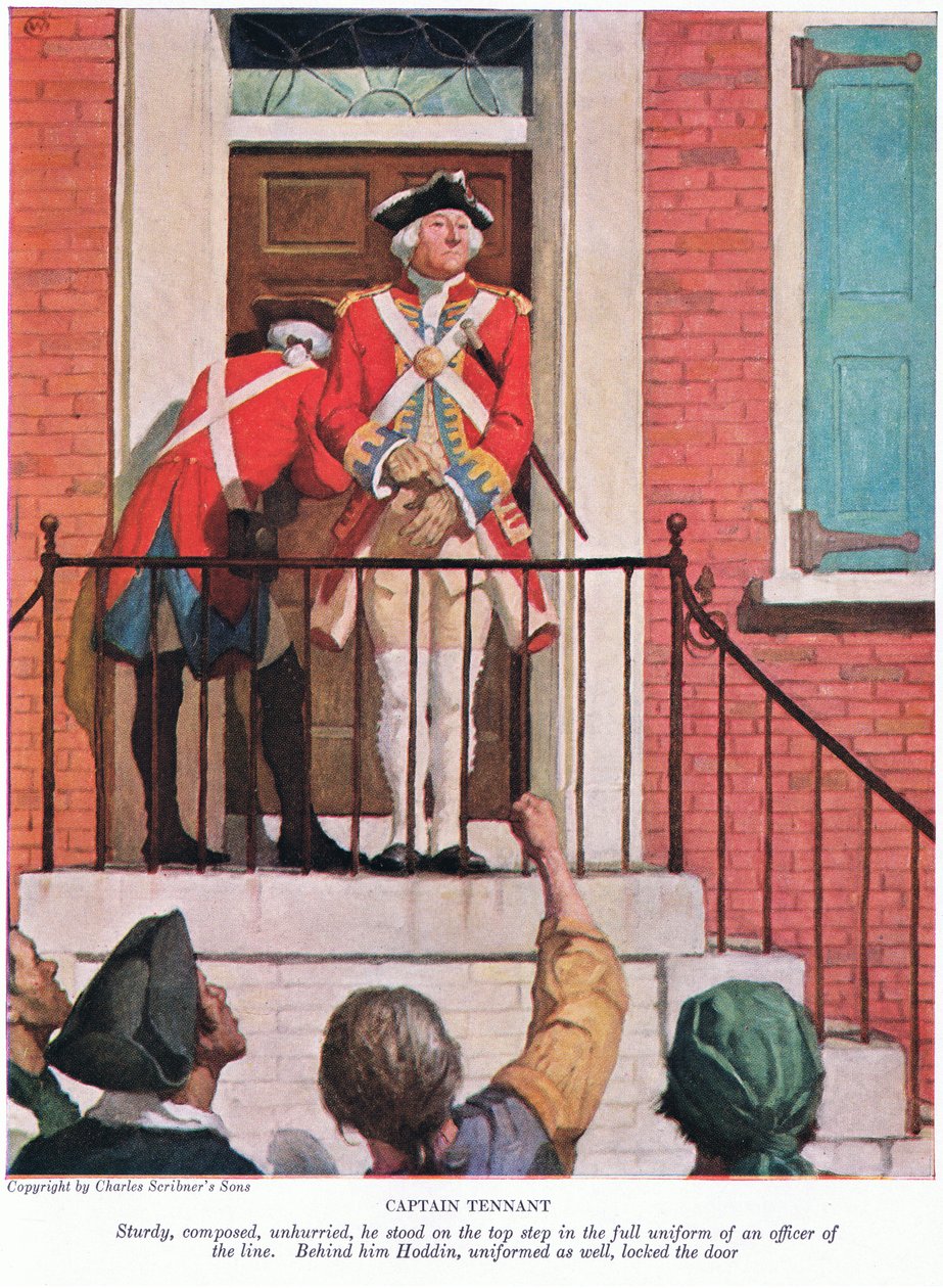 Kapitán Tennant: Robustní, vyrovnaný, nespěchaný, stál na nejvyšším schodě v plné uniformě důstojníka linie, 1928 od Newell Convers Wyeth