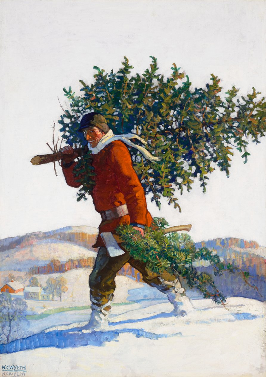 Vánoční strom - Chadds Ford (Popular Magazine, ilustrace na obálce) od Newell Convers Wyeth