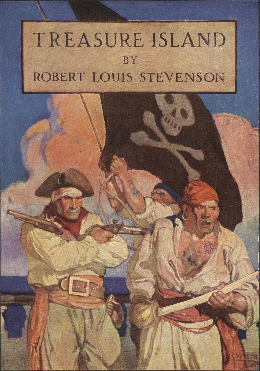 Dust Jacket for Treasure Island od Roberta Louise Stevensona (1850 - 1894), hospoda. 1915 od Newell Convers Wyeth