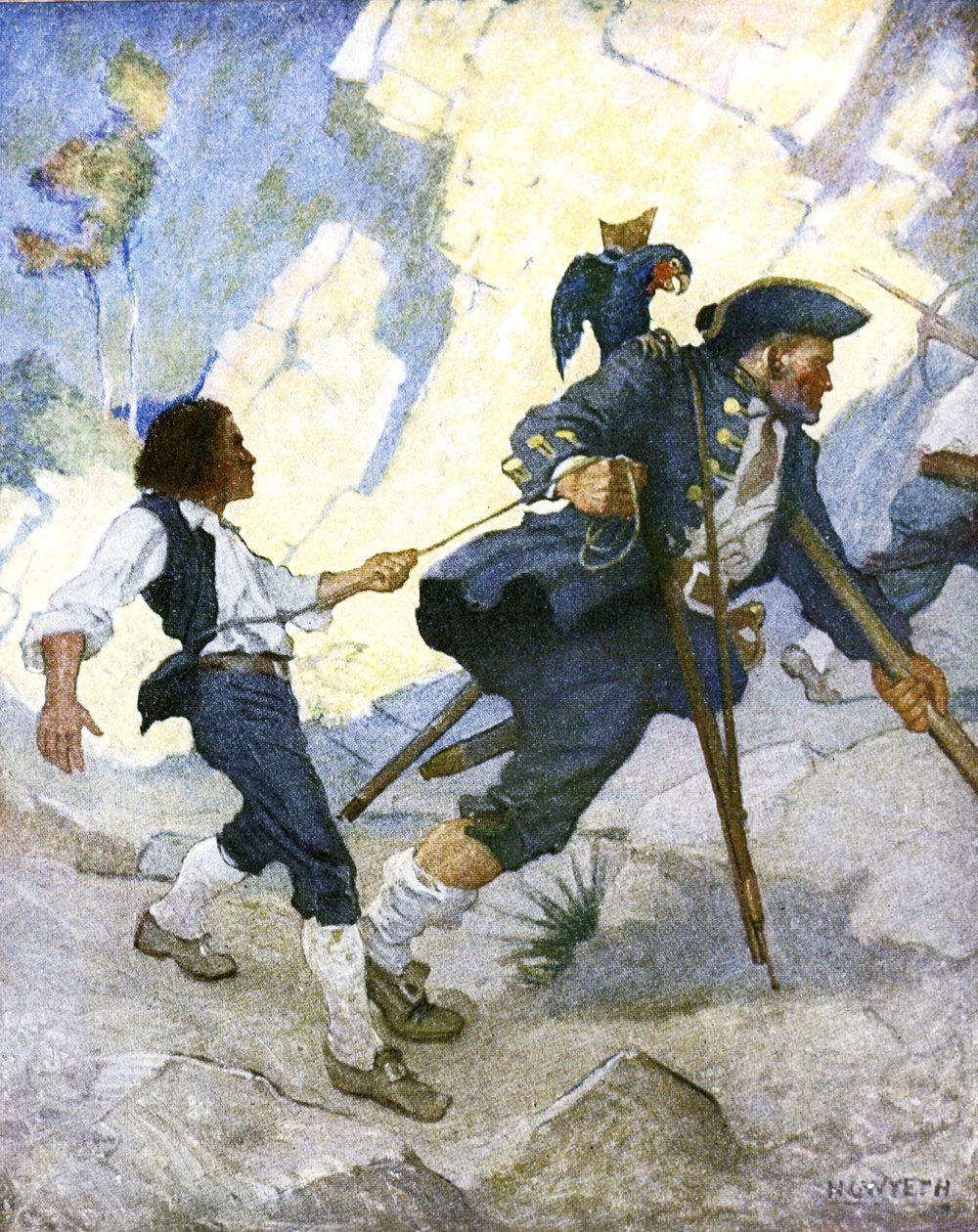Pro celý svět jsem byl veden jako tančící medvěd, ilustrace z „Ostrovu pokladů“ od Roberta Louise Stevensona, pub. Charles Scribner