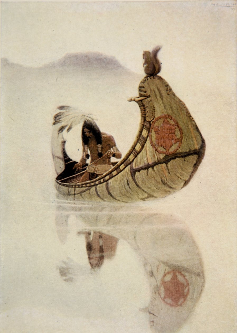 Frontispis z The Song of Hiawatha od Henryho Wadswortha Longfellowa (1807-82), hospoda. George G. Harrap und Company Ltd., 1911 (lept na měkkém podkladu) od Newell Convers Wyeth