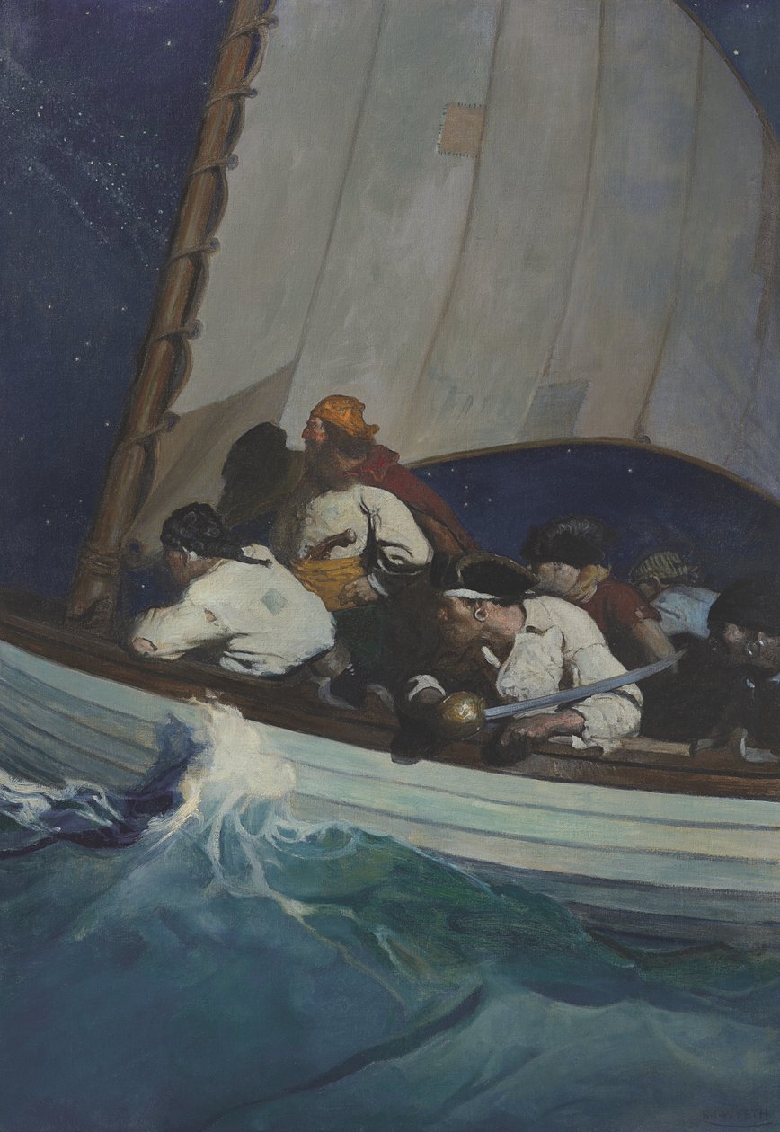 "Ach, Morganovi muži tě hledají; a Černovous - bukanýr!" od Newell Convers Wyeth