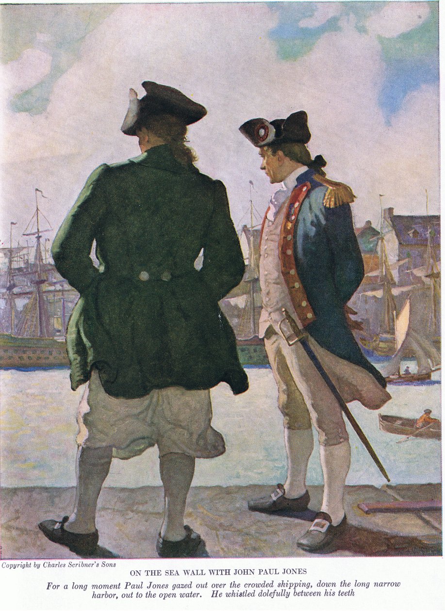 Na mořské zdi s Johnem Paulem Jonesem: John Paul se na dlouhou chvíli zadíval na lodní dopravu podél přístavu až na otevřené moře , 1928 od Newell Convers Wyeth