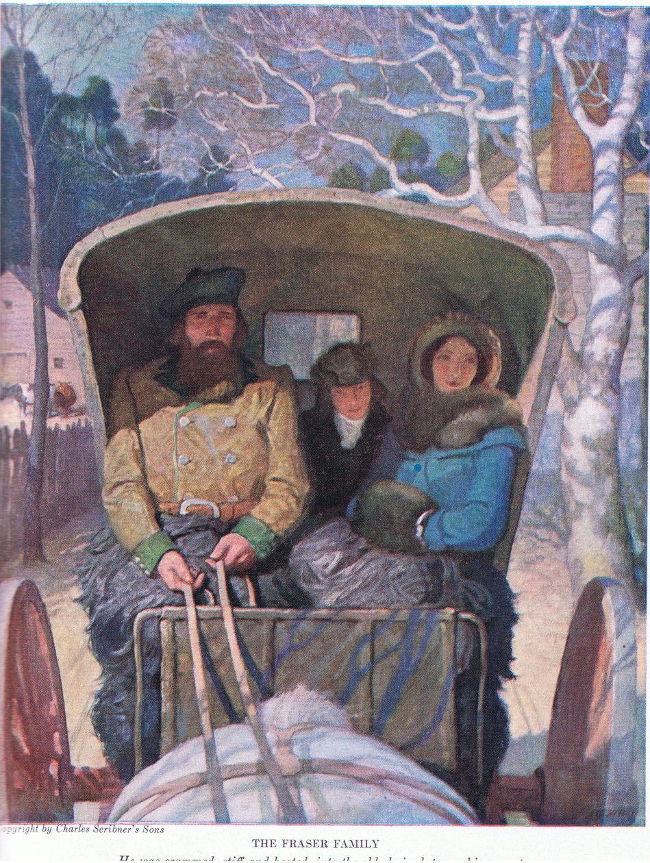 Rodina Fraserových: Byl nacpaný ztuhlý a rozpálený ve starém lehátku mezi jeho rodiči, 1928 od Newell Convers Wyeth
