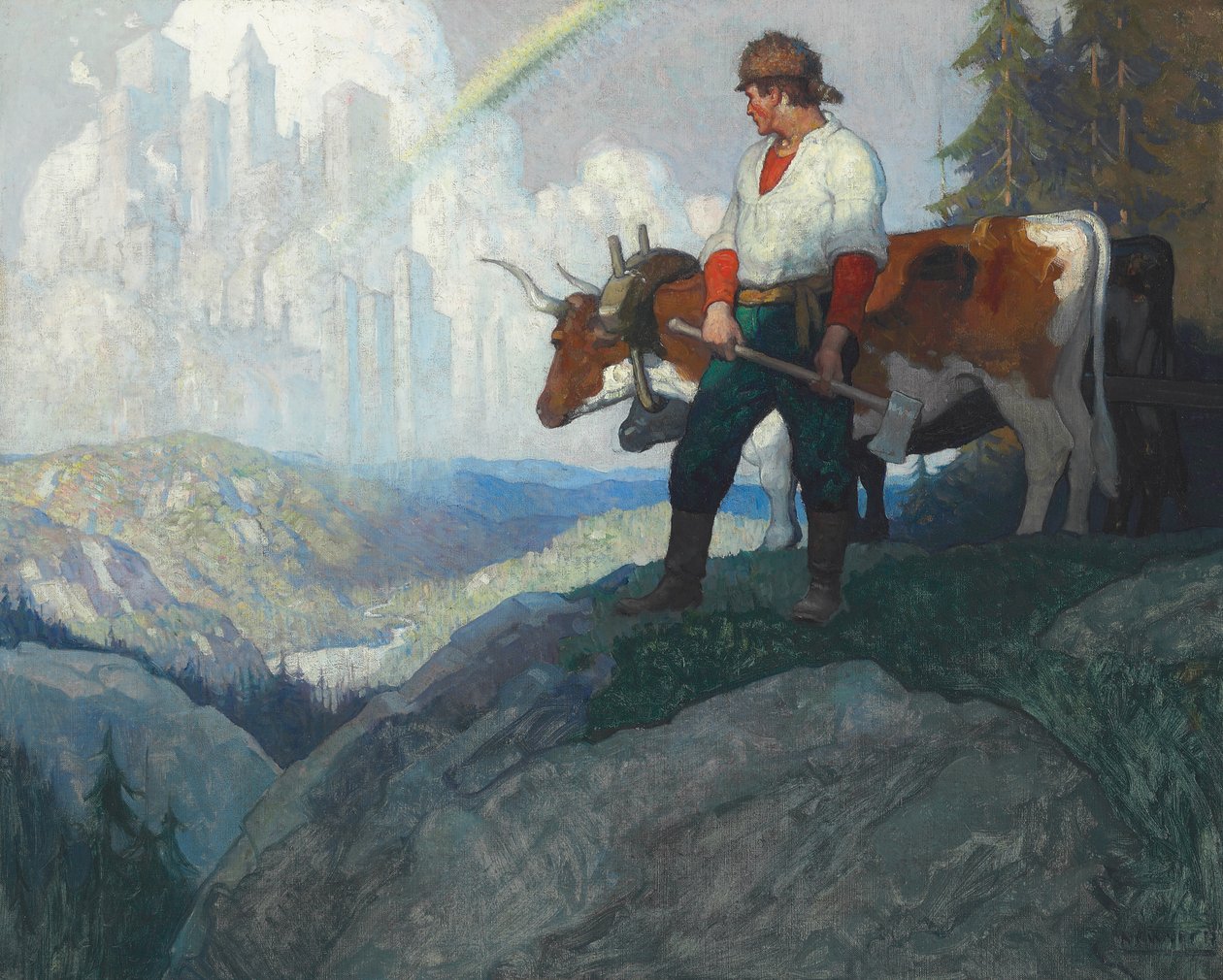 The Pioneer and the Vision, cca 1918 (olej na plátně) od Newell Convers Wyeth