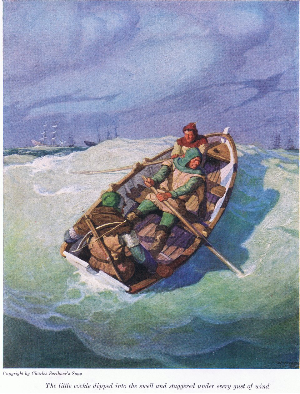 Malý koukol se ponořil do vlnobití a zavrávoral pod každým poryvem větru, 1916 od Newell Convers Wyeth