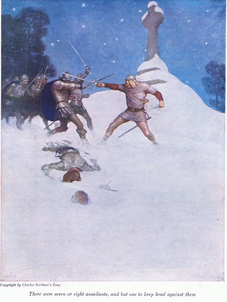 Útočníků bylo sedm nebo osm a jeden, který se jim bránil, 1916 od Newell Convers Wyeth